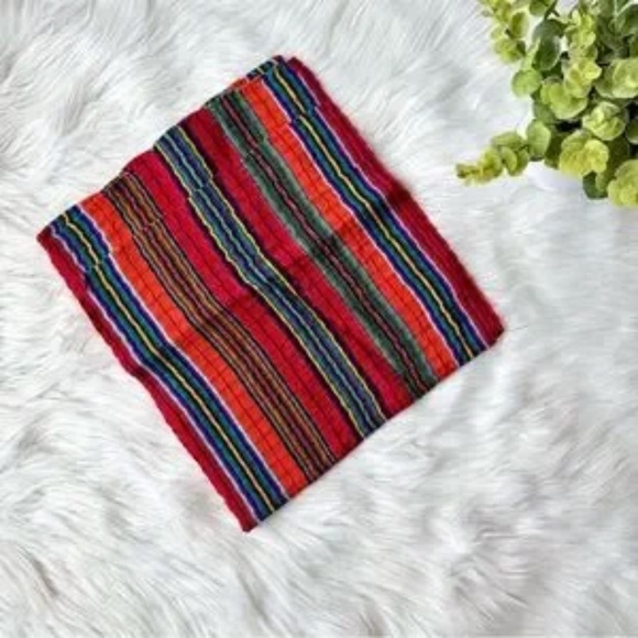 Guatemalan Handmade Artisanal Boho Lightweight Multicolor Striped Scarf Wrap - Picture 5 of 6